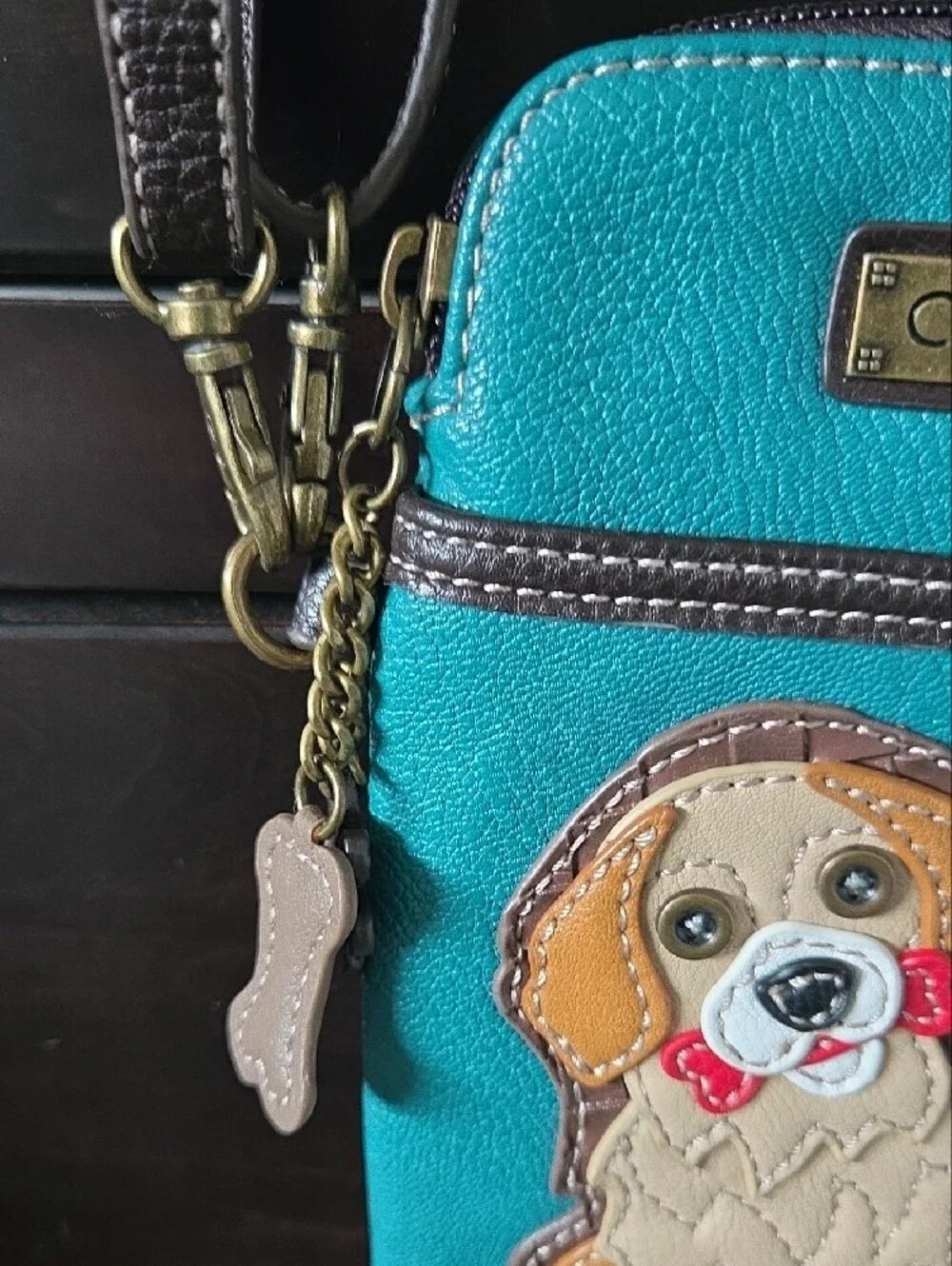 Chala Golden Retriever Cell Phone Crossbody Bag Turquoise Convertible NWT